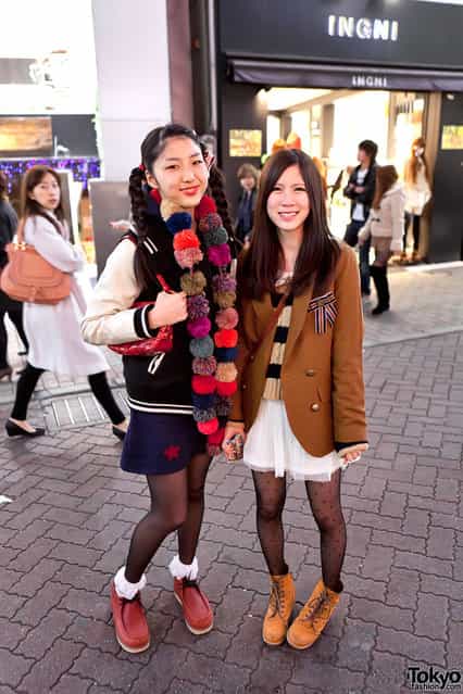 Two girls on Shibuya Center Street in Tokyo in January of 2012. (Tokyo Fashion)