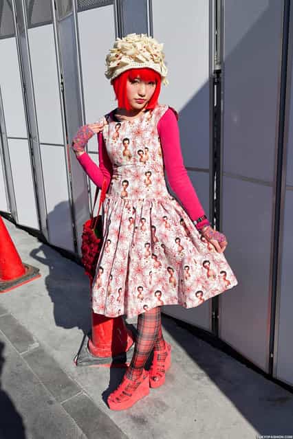 Mark Ryden Dress, Harajuku. I've been street snapping Mitake for a couple of years now & her fashion is always exceptional. She's wearing a dress featuring the artwork of Mark Ryden in this photo. (Tokyo Fashion)