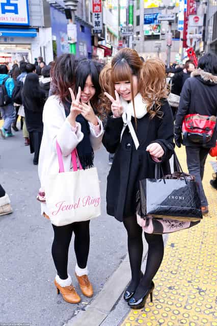 Shy Girls on Shibuya Center Street. Two Shibuya girls whose cute hairstyles caught my attention. I asked if I could street snap them and they said okay, but they were obviously a bit camera shy. (Tokyo Fashion)