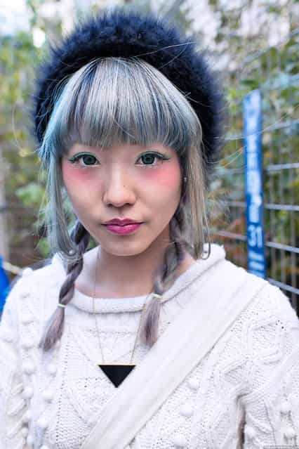 Green Eyes, Harajuku. A stylish girl with braided hair & green contacts who I photographed on the street in Harajuku. (Tokyo Fashion)