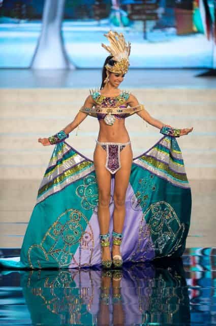 Miss Universe Puerto Rico 2012, Bodine Koehler performs onstage at the 2012 Miss Universe National Costume Show on Friday, December 14, 2012 at PH Live in Las Vegas, Nevada. The 89 Miss Universe Contestants will compete for the Diamond Nexus Crown on December 19, 2012. (Photo by AP Photo/Miss Universe Organization L.P., LLLP)
