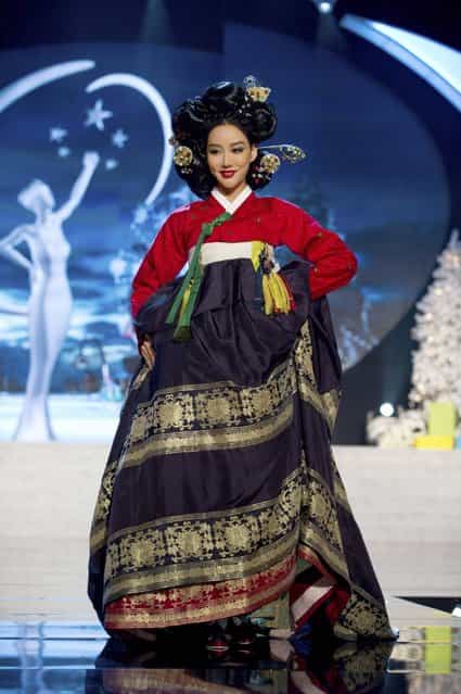 Miss Korea Sung-hye Lee on stage at the 2012 Miss Universe National Costume Costume Show on Friday, December 14, 2012 at PH Live in Las Vegas, Nevada. The 89 Miss Universe Contestants will compete for the Diamond Nexus Crown on December 19, 2012. (Photo by AP Photo/Miss Universe Organization L.P., LLLP)