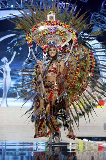 Miss Mexico Karina Gonzalez on stage at the 2012 Miss Universe National Costume Show on Friday, December 14, 2012 at PH Live in Las Vegas, Nevada. The 89 Miss Universe Contestants will compete for the Diamond Nexus Crown on December 19, 2012. (Photo by AP Photo/Miss Universe Organization L.P., LLLP)