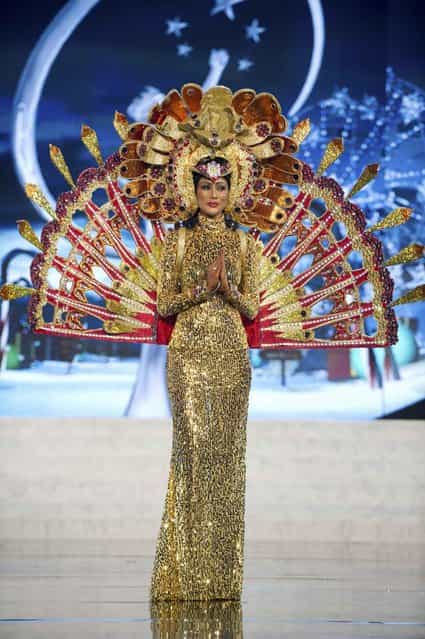 Miss Sri Lanka Sabrina Herft on stage at the 2012 Miss Universe National Costume Show on Friday, December 14, 2012 at PH Live in Las Vegas, Nevada. The 89 Miss Universe Contestants will compete for the Diamond Nexus Crown on December 19, 2012. (Photo by AP Photo/Miss Universe Organization L.P., LLLP)