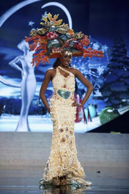 Miss British Virgin Islands Abigail Hyndman on stage at the 2012 Miss Universe National Costume Show on Friday, December 14, 2012 at PH Live in Las Vegas, Nevada. The 89 Miss Universe Contestants will compete for the Diamond Nexus Crown on December 19, 2012. (Photo by AP Photo/Miss Universe Organization L.P., LLLP)