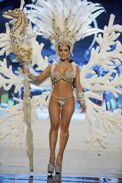 Miss Honduras Jennifer Andrade performs onstage at the 2012 Miss Universe National Costume Show on Friday, December 14, 2012 at PH Live in Las Vegas, Nevada. The 89 Miss Universe Contestants will compete for the Diamond Nexus Crown on December 19, 2012. (Photo by AP Photo/Miss Universe Organization L.P., LLLP)