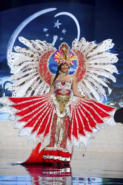 Miss Indonesia 2012, Maria Selena, performs onstage at the 2012 Miss Universe National Costume Show on Friday, December 14, 2012 at PH Live in Las Vegas, Nevada. The 89 Miss Universe Contestants will compete for the Diamond Nexus Crown on December 19, 2012. (Photo by AP Photo/Miss Universe Organization L.P., LLLP)
