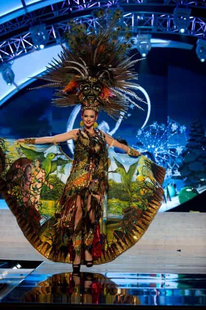 Miss Ecuador 2012, Carolina Andrea Aguirre P&#xe9;rez, performs onstage at the 2012 Miss Universe National Costume Show on Friday, December 14, 2012 at PH Live in Las Vegas, Nevada. The 89 Miss Universe Contestants will compete for the Diamond Nexus Crown on December 19, 2012. (Photo by AP Photo/Miss Universe Organization L.P., LLLP)