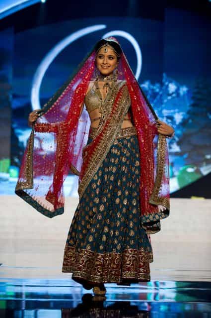 Miss India 2012, Shilpa Singh, performs onstage at the 2012 Miss Universe National Costume Show on Friday, December 14, 2012 at PH Live in Las Vegas, Nevada. The 89 Miss Universe Contestants will compete for the Diamond Nexus Crown on December 19, 2012. (Photo by AP Photo/Miss Universe Organization L.P., LLLP)