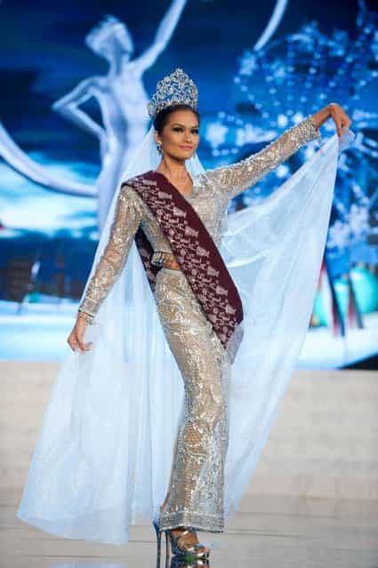 Miss Philippines 2012, Janine Tugonon, performs onstage at the 2012 Miss Universe National Costume Show on Friday, December 14, 2012 at PH Live in Las Vegas, Nevada. The 89 Miss Universe Contestants will compete for the Diamond Nexus Crown on December 19, 2012. (Photo by AP Photo/Miss Universe Organization L.P., LLLP)