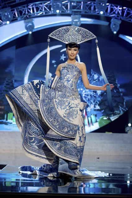 Miss China 2012, Ji Dan Xu, performs onstage at the 2012 Miss Universe National Costume Show on Friday, December 14, 2012 at PH Live in Las Vegas, Nevada. The 89 Miss Universe Contestants will compete for the Diamond Nexus Crown on December 19, 2012. (Photo by AP Photo/Miss Universe Organization L.P., LLLP)