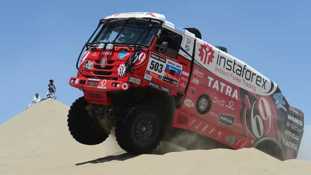 Ales Loprais of team Tatra competes in the special stage during day one of the of the 2013 Dakar Rally on January 5, 2013 in Pisco, Peru. (Photo by Shaun Botterill)