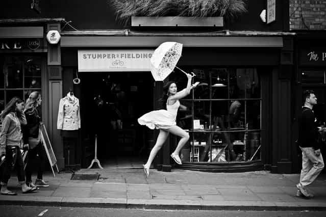 [Jumpology]. [Can't stop,must fly]. Model: Beth Teo. Portobello Rd in London. (Photo by Andy Teo)
