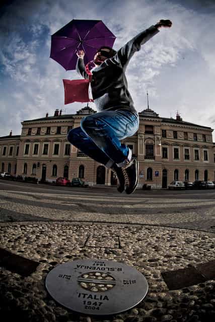 [Jumpology]. [Jumping the border between Italy & Slo]. (Photo by Romano Bragutti)