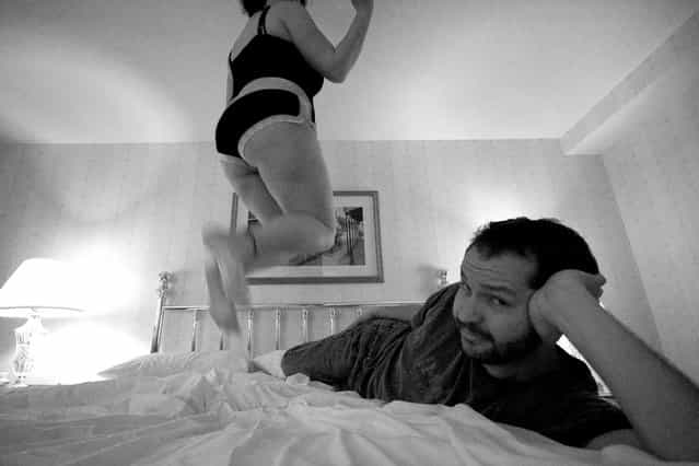 [Jumpology]. [If you can't jump on the bed in a hotel, where CAN you?]. (Photo by Tara Wood)