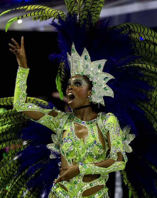 A dancer from the Vai-Vai samba school performs in Sao Paulo. (Photo by Andre Penner/Associated Press)