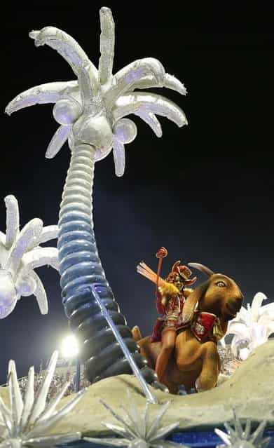 A reveller from the Sao Clemente samba school participates on the second night of the annual carnival parade in Rio de Janeiro's Sambadrome, February 11, 2013. (Photo by Sergio Moraes/Reuters)