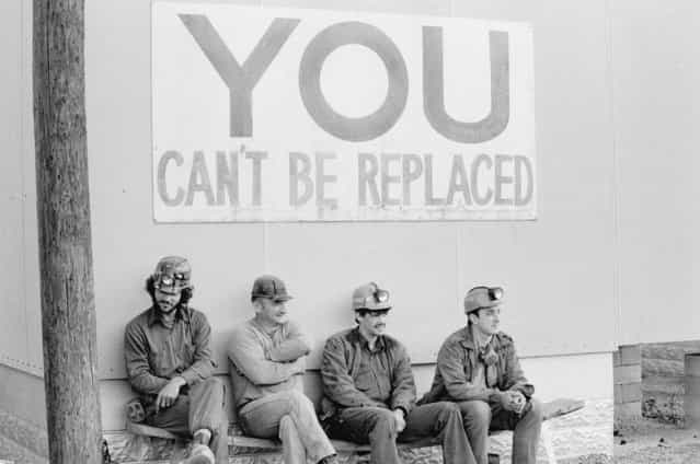 [When immigrant labor was cheap, some coal companies took the view that miners were easy to replace. Today, as this sign indicates, the health and safety of miners have become important concerns in the coalfields]. Pike County, Kentucky, 1979. (Photo by Nan E. Elliot)