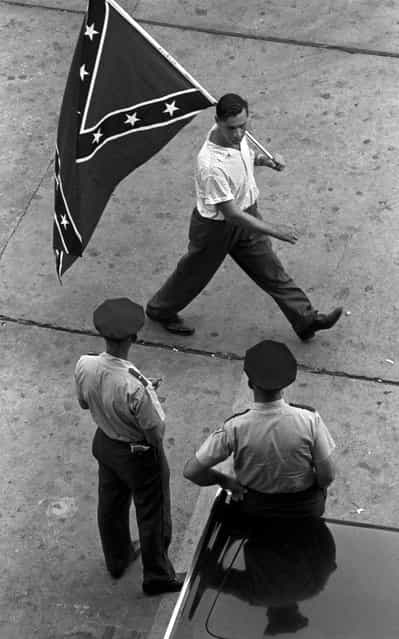 August, 1963 – A pro-segregation demonstrator takes to the streets during anti-Semitic demonstration in the summer of 1963. Some are especially active during the weeks leading up to the integration of Birmingham schools. (Photo by Vernon Merritt/The Birmingham News)