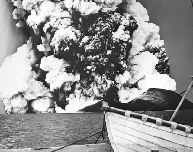 Picture released on December 2, 1963 of the formation of Surtsey, a new volcanic island off the southern coast of Iceland forged from volcanic

<div class=
