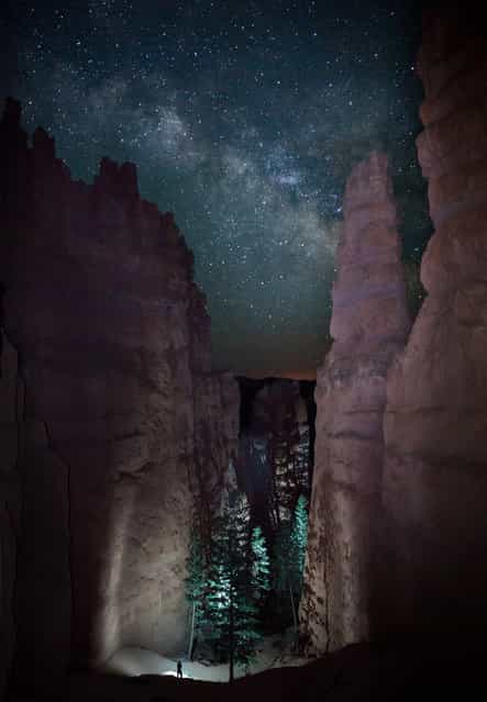 [A Lone Hiker Viewed the Path Before Him as the Milky Way Rose in the Night Sky]. Photo by Jason J. Hatfield (Lakewood, CO). Photographed in Bryce Canyon National Park, UT, May 2012.