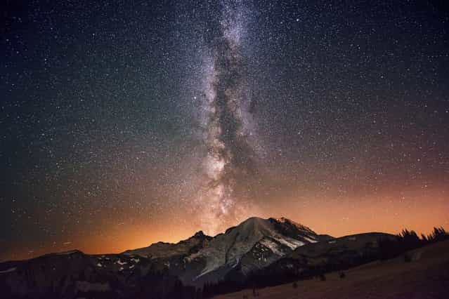 [The Milky Way Galaxy Exploding from Mount Rainier]. Photo by David Morrow (Everett, Washington). Photographed at Sunrise Point in Mount Rainier National Park, Washington, October 6, 2012.