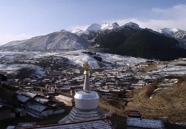 Langmusi, a sacred Buddhist pilgrimage destination in Gansu. (Photo by Tom Carter/The Atlantic)