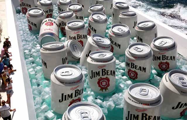 The Bondi Icerbergs Pool was converted into a giant esky ice chest during the filiming of a Jim Beam commercial at Bondi Icebergs on March 21, 2013 in Sydney, Australia. (Photo by Marianna Massey)