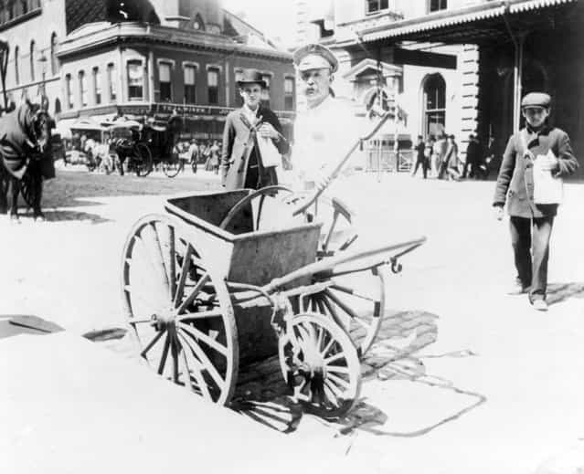 Street sweeper and handcart. New York City, circa 1896. (Photo by Elizabeth Alice Austen)