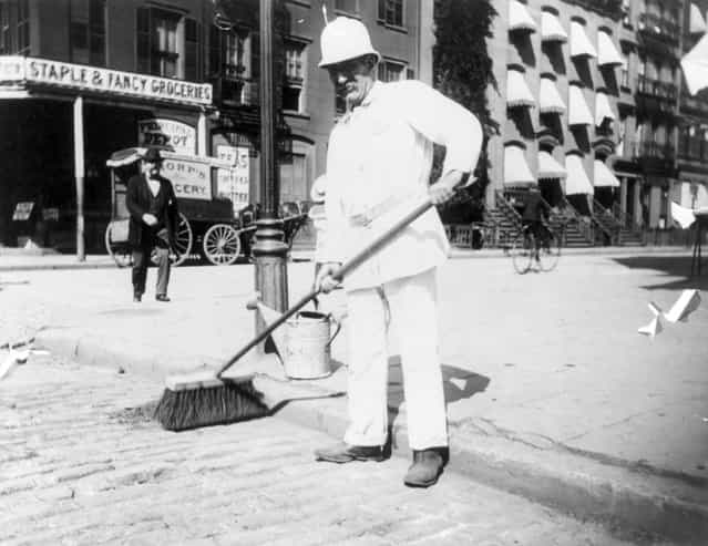 Street cleaner. New York City, circa 1896. (Photo by Elizabeth Alice Austen)