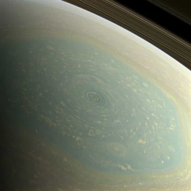 The north pole of Saturn, in the fresh light of spring, is revealed in this color image from NASA's Cassini spacecraft. (Photo by NASA/JPL-Caltech/SSI)