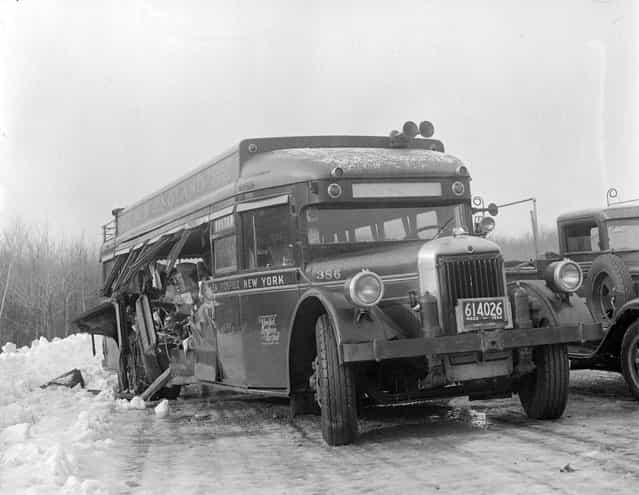Bus accident in Norwood, 1934. (Photo by Leslie Jones)