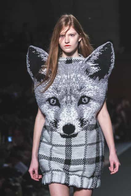 A model presents a creation by Jean-Charles De Castelbajac during the Fall/Winter 2013-2014 ready-to-wear collection show, on March 5, 2013 in Paris. (Photo by Pierre Verdy/AFP Photo)