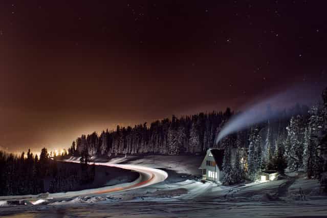 [The house stands, the lights are on...] ISO 800, F 3,2, 38 seconds. On the way to Ergaki, Krasnoyarsk Krai, Russia. Twilight away the lights of one of the bases. (Photo and caption by Alexander Nerozya/National Geographic Traveler Photo Contest)