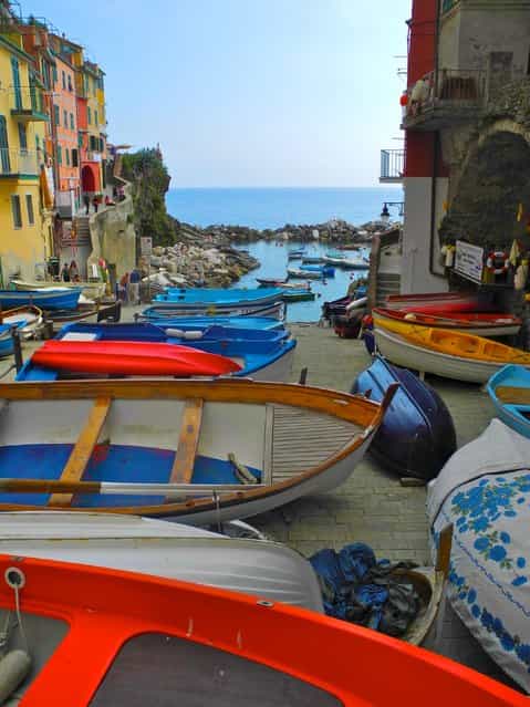 [Harbor]. A jumble of colorful boats litter the ramp at Riomaggiore's tiny harbor. Location: Riomaggiore, Italy. (Photo and caption by Doug Croft/National Geographic Traveler Photo Contest)