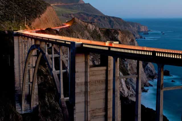 [The Bixby Bridge at dusk]. The Bixby Bridge has been an icon on the Big Sur coastline since 1932. It is amazing that something man-made could blend so well into such an incredible environment. Location: Big Sur, CA. (Photo and caption by Doug Croft/National Geographic Traveler Photo Contest)
