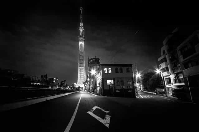 [Night at Skytree]. One cold silent night at the street of oshiage, sumida stand the tallest tower in the world with a tallest structure in Japan and reached its full height of 634.0 metres. Location: １-１-２ Oshiage, Sumida, Tokyo 131-0045, Japan. (Photo and caption by Danilo Dungo/National Geographic Traveler Photo Contest)