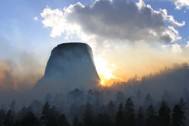 [Smoke at Sunset]. Taken durning Belle Fouche Prescribed burn at Devils Tower National Monument. Location: Devils Tower NM, WYoming. (Photo and caption by Drew Gilmour/National Geographic Traveler Photo Contest)