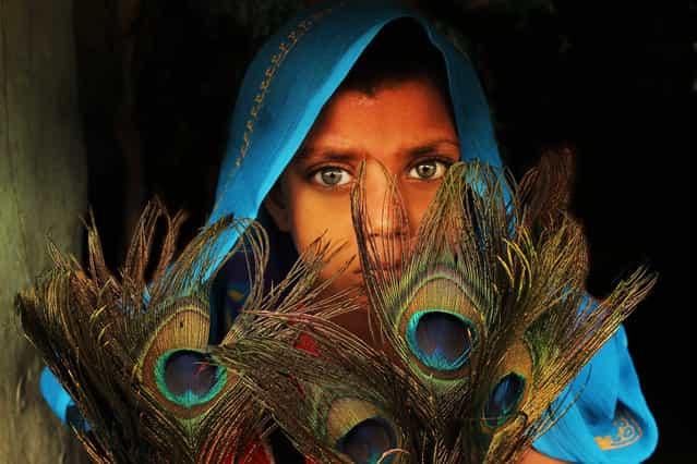 [The peacock girl]. This little girl was with feathers of peacock. Location: Kalyani, West-Bengal. (Photo and caption by Sanghamitra Sarkar/National Geographic Traveler Photo Contest)