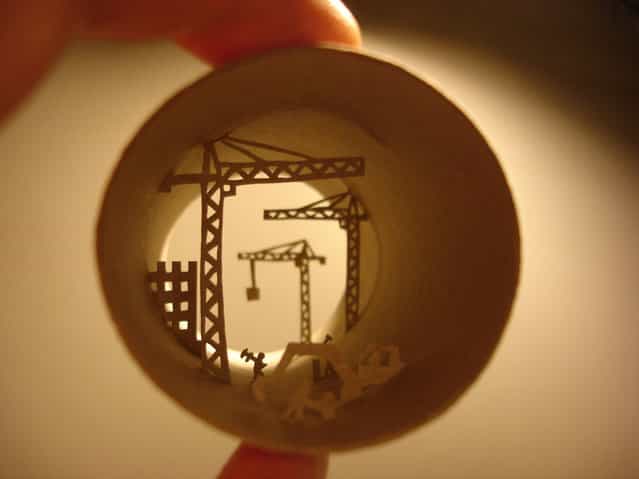 Toilet paper roll art of a construction site. (Photo by Anastassia Elias/Caters News)