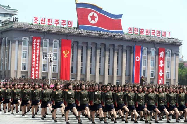 Female North Korean soldiers march during a mass military parade on Kim Il Sung Square in Pyongyang to mark the 60th anniversary of the Korean War armistice Saturday, July 27, 2013. (Photo by Wong Maye-E/Reuters)