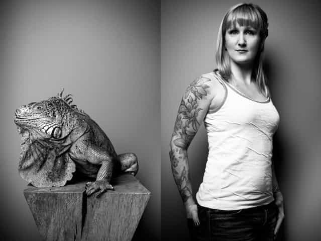 Pet owner Jenny with her iguana, [Blue]. (Photo by Tobias Lang)