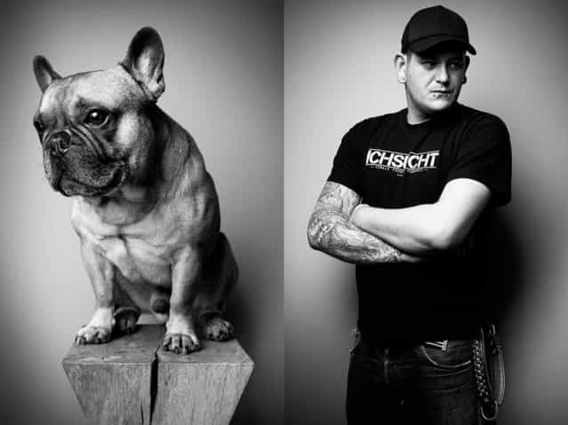 Pet owner Marcel with his French bulldog, [Lennox]. (Photo by Tobias Lang)