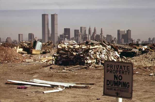 Despite warning signs, illegal dumping continues in this area just off the New Jersey Turnpike facing Manhattan in March of 1973. (Photo by Gary Miller/NARA via The Atlantic)