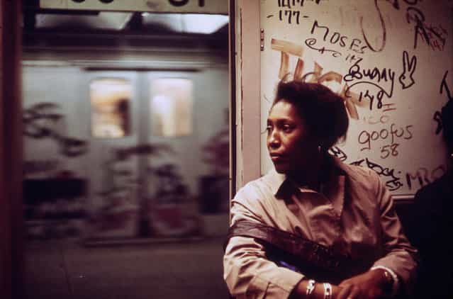 Interior of a graffiti-marked subway car, May 1973. (Photo by Erik Calonius/NARA via The Atlantic)
