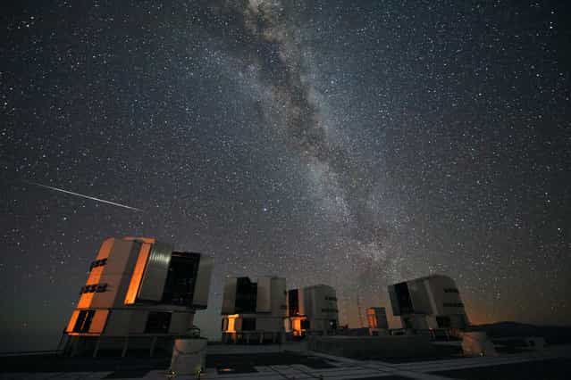 To get this photo, shot in August 2010, Stéphane Guisard of the European Southern Observatory set up three cameras to take continuous time-lapse images from the platform of the Very Large Telescope in northern Chile. This photo was one of 8,000 individual shots taken the nights of Aug. 12-13 and 13-14. (Photo by Stéphane Guisard/European Southern Observatory)