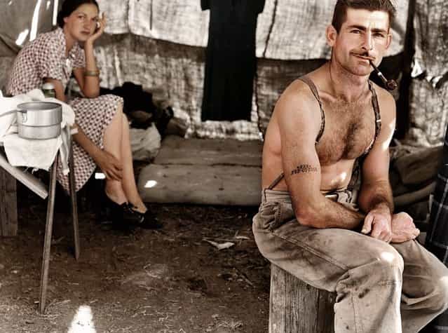 Unemployed lumber worker, USA, circa 1939. Colorized by zuzahin on Reddit.