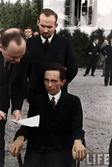 Joseph Goebbels scowling at photographer Alfred Eisenstaedt after finding out he’s Jewish, 1933. Colorized by zuzahin on Reddit.