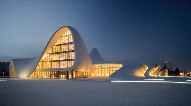 Undated handout photo issued by World Architecture Festival 2013 of the Heydar Aliyev Centre designed by British-based Zaha Hadid Architects in Baku, Azerbaijan, which is among the nominees for the World Architecture Festival Awards 2013. (Photo by World Architecture Festival 2013/PA Wire)