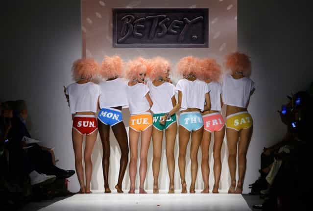 Models present creations from the Betsey Johnson Spring/Summer 2014 collection during New York Fashion Week September 11, 2013. (Photo by Joshua Lott/Reuters)